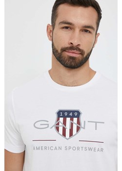 Gant t-shirt bawełniany kolor biały z nadrukiem ze sklepu ANSWEAR.com w kategorii T-shirty męskie - zdjęcie 159169150