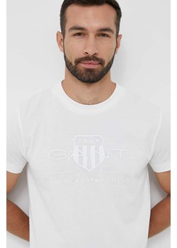 Gant t-shirt bawełniany kolor biały z aplikacją ze sklepu ANSWEAR.com w kategorii T-shirty męskie - zdjęcie 159169260