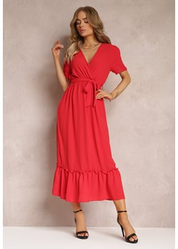 Czerwona Rozkloszowana Sukienka Maxi z Gumką i Materiałowym Paskiem w Talii Billite ze sklepu Renee odzież w kategorii Sukienki - zdjęcie 159171991