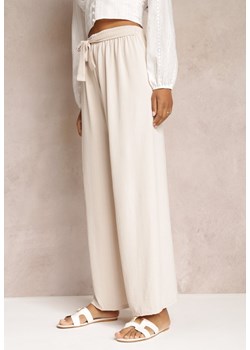 Jasnobeżowe Spodnie z Szerokimi Nogawkami i Doszytym Paskiem w Talii Atita ze sklepu Renee odzież w kategorii Spodnie damskie - zdjęcie 159178171