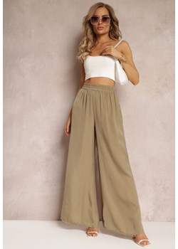Ciemnozielone Szerokie Spodnie z Gumką w Talii Carleny ze sklepu Renee odzież w kategorii Spodnie damskie - zdjęcie 159178314