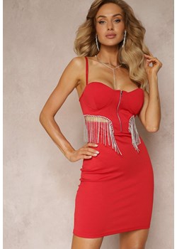 Czerwona Sukienka Mini z Gorsetową Górą z Łańcuszkami i Wycięciami w Talii Kammie ze sklepu Renee odzież w kategorii Sukienki - zdjęcie 159180154