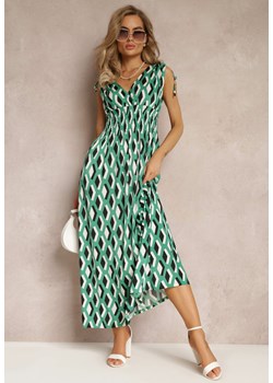 Zielona Sukienka Maxi z Wiskozy z Gumkami w Pasie i Kopertowym Dekoltem Raile ze sklepu Renee odzież w kategorii Sukienki - zdjęcie 159180334
