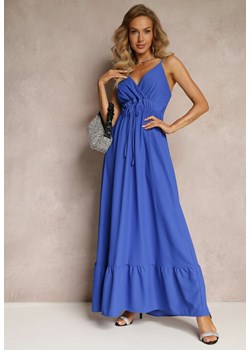 Granatowa Długa Sukienka Maxi z Falbaną na Dole i Gumką w Talii Sherrie ze sklepu Renee odzież w kategorii Sukienki - zdjęcie 159180464