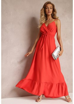Czerwona Długa Sukienka Maxi z Falbaną na Dole i Gumką w Talii Sherrie ze sklepu Renee odzież w kategorii Sukienki - zdjęcie 159180474