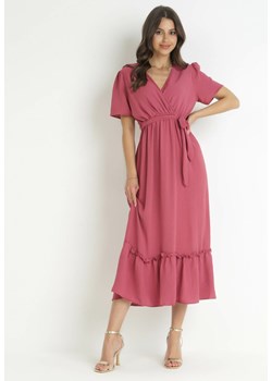 Ciemnoróżowa Sukienka Maxi z Gumką w Talii i Kopertowym Dekoltem Lesite ze sklepu Born2be Odzież w kategorii Sukienki - zdjęcie 159180600