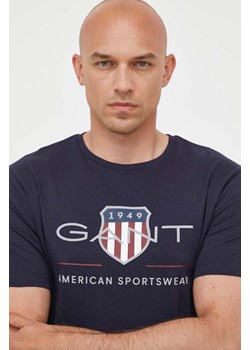 Gant t-shirt bawełniany kolor granatowy z nadrukiem ze sklepu ANSWEAR.com w kategorii T-shirty męskie - zdjęcie 159191142