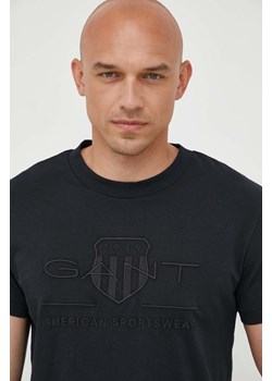 Gant t-shirt bawełniany kolor czarny z aplikacją ze sklepu ANSWEAR.com w kategorii T-shirty męskie - zdjęcie 159191270