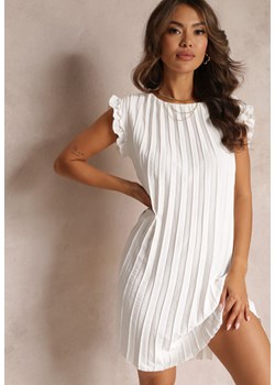 Biała Plisowana Sukienka Mini z Falbankami z Bawełny i Wiskozy Trinida ze sklepu Renee odzież w kategorii Sukienki - zdjęcie 159191470