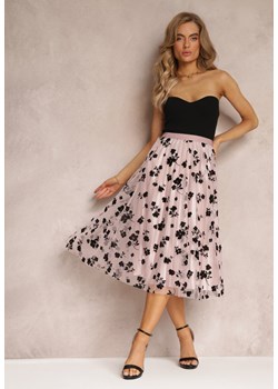 Różowa Spódnica Midi Tiulowa z Welurowymi Kwiatami i Gumką w Talii Zihrosa ze sklepu Renee odzież w kategorii Spódnice - zdjęcie 159191540