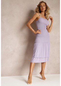 Fioletowa Marszczona Sukienka Midi z Kwadratowym Dekoltem z Wiskozy Lueta ze sklepu Renee odzież w kategorii Sukienki - zdjęcie 159191570