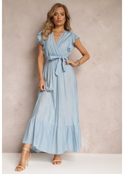 Niebieska Rozkloszowana Sukienka Maxi z Gumką w Talii Lavla ze sklepu Renee odzież w kategorii Sukienki - zdjęcie 159191630