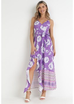 Fioletowa Sukienka Maxi na Cienkich Ramiączkach i Materiałowym Paskiem Adakila ze sklepu Born2be Odzież w kategorii Sukienki - zdjęcie 159191752