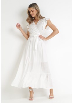 Biała Rozkloszowana Sukienka z Wiązanym Paskiem Nonru ze sklepu Born2be Odzież w kategorii Sukienki - zdjęcie 159191944