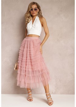 Różowa Tiulowa Spódnica Maxi z Gumką w Pasie i Falbankami Mahlia ze sklepu Renee odzież w kategorii Spódnice - zdjęcie 159194380