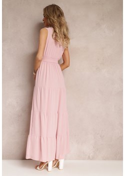 Różowa Kopertowa Sukienka Maxi z Gumką w Talii i Materiałowym Paskiem Leansa ze sklepu Renee odzież w kategorii Sukienki - zdjęcie 159194591