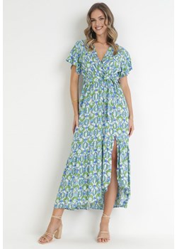 Zielona Sukienka Maxi z Wiskozy i Wiązanym Paskiem Ambrinta ze sklepu Born2be Odzież w kategorii Sukienki - zdjęcie 159195044