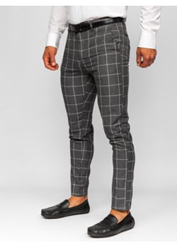 Grafitowe spodnie materiałowe chinosy w kratę męskie Denley 0052 ze sklepu Denley w kategorii Spodnie męskie - zdjęcie 159198821