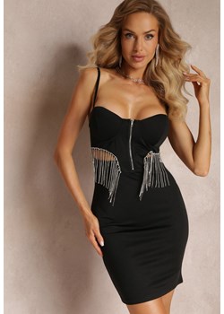 Czarna Sukienka Mini z Gorsetową Górą z Łańcuszkami i Wycięciami w Talii Kammie ze sklepu Renee odzież w kategorii Sukienki - zdjęcie 159199682