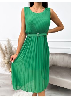 Zielona Plisowana Sukienka z Paskiem ze sklepu ModnaKiecka.pl w kategorii Sukienki - zdjęcie 159204610