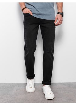 Spodnie męskie jeansowez przetarciami REGULAR FIT - czarne V2 OM-PADP-0102 ze sklepu ombre w kategorii Jeansy męskie - zdjęcie 159212613