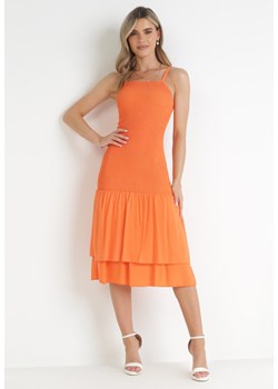 Pomarańczowa Wiskozowa Sukienka Midi o Dopasowanym Fasonie Ilynn ze sklepu Born2be Odzież w kategorii Sukienki - zdjęcie 159218541