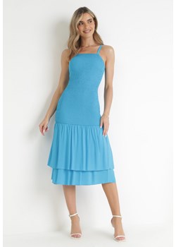 Niebieska Wiskozowa Sukienka Midi o Dopasowanym Fasonie Ilynn ze sklepu Born2be Odzież w kategorii Sukienki - zdjęcie 159218551