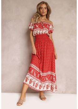 Czerwona Sukienka Hiszpanka Maxi z Gumką w Pasie z Bawełny Eilena ze sklepu Renee odzież w kategorii Sukienki - zdjęcie 159218942