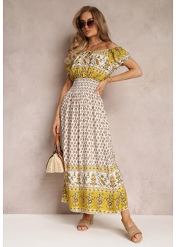 Żółta Sukienka Hiszpanka Maxi z Gumką w Pasie z Bawełny Eilena ze sklepu Renee odzież w kategorii Sukienki - zdjęcie 159218952