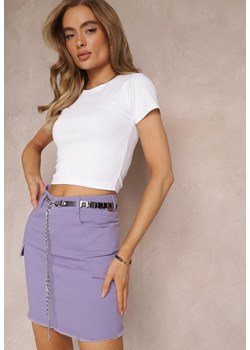 Jasnofioletowa  Ołówkowa Spódnica Mini z Jeansu z Imitacją Kieszeni i Dodatkowym Paskiem Josaria ze sklepu Renee odzież w kategorii Spódnice - zdjęcie 159226194