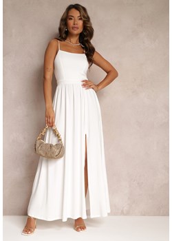 Biała Rozkloszowana Sukienka Maxi na Cienkich Ramiączkach z Rozporkiem Weslyn ze sklepu Renee odzież w kategorii Sukienki - zdjęcie 159227741