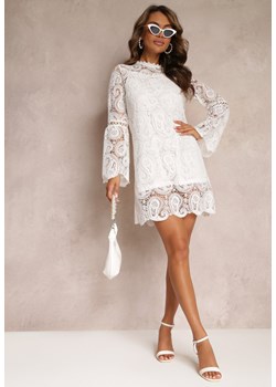 Biała Pudełkowa Sukienka Mini z Koronkowego Materiału  Aima ze sklepu Renee odzież w kategorii Sukienki - zdjęcie 159227751