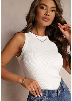 Biały Prążkowany Top z Okrągłym Dekoltem Nasanine ze sklepu Renee odzież w kategorii Bluzki damskie - zdjęcie 159227761