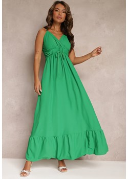 Zielona Długa Sukienka Maxi z Falbaną na Dole i Gumką w Talii Sherrie ze sklepu Renee odzież w kategorii Sukienki - zdjęcie 159227864