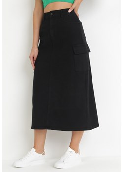 Czarna Jeansowa Spódnica Midi z Szerokimi Kieszeniami Varsha ze sklepu Born2be Odzież w kategorii Spódnice - zdjęcie 159227922