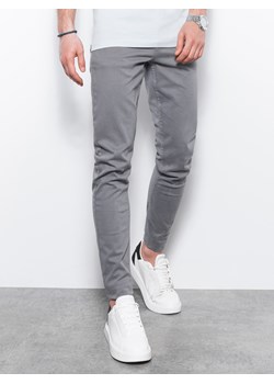 Spodnie męskie chinosy SLIM FIT - szare V25 P1059 ze sklepu ombre w kategorii Spodnie męskie - zdjęcie 159245861