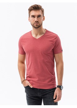 Klasyczna męska koszulka z dekoltem w serek BASIC - czerwony melanż V17 S1369 ze sklepu ombre w kategorii T-shirty męskie - zdjęcie 159246180