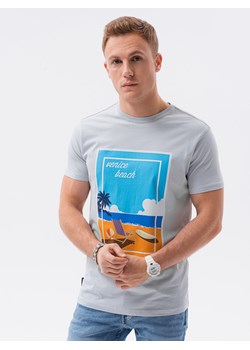 T-shirt męski z nadrukiem - błękitny V3B S1434 ze sklepu ombre w kategorii T-shirty męskie - zdjęcie 159246194