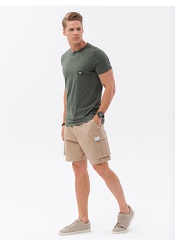 T-shirt męski bawełniany z kieszonką -  ciemnooliwkowy V4 S1743 ze sklepu ombre w kategorii T-shirty męskie - zdjęcie 159246230