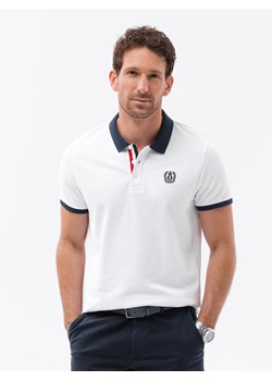 Koszulka męska polo z kontrastowymi elementami - biała V2 S1634 ze sklepu ombre w kategorii T-shirty męskie - zdjęcie 159246572