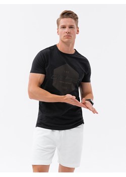 T-shirt męski bawełniany z nadrukiem - czarny V2 S1753 ze sklepu ombre w kategorii T-shirty męskie - zdjęcie 159246634