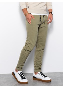 Spodnie męskie dresowe bez ściągacza na nogawce - khaki V1 P946 ze sklepu ombre w kategorii Spodnie męskie - zdjęcie 159246662
