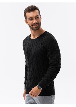 Sweter męski z warkoczowym splotem - czarny V3 E195 ze sklepu ombre w kategorii Swetry męskie - zdjęcie 159247310