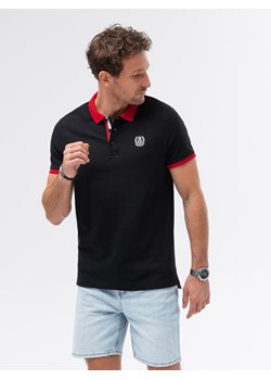 Koszulka męska polo z kontrastowymi elementami - czarna V5 S1634 ze sklepu ombre w kategorii T-shirty męskie - zdjęcie 159247412