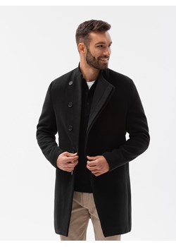 Płaszcz męski z asymetrycznym zapięciem - czarny V2 OM-COWC-0102 ze sklepu ombre w kategorii Płaszcze męskie - zdjęcie 159247711