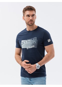 T-shirt męski bawełniany z nadrukiem - granatowy V3 S1749 ze sklepu ombre w kategorii T-shirty męskie - zdjęcie 159248171