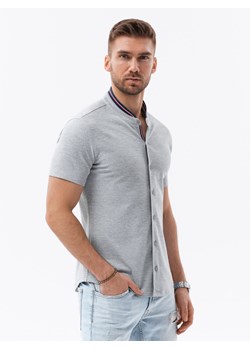 Koszula męska dzianinowa z krótkim rękawem - szara V5 K543 ze sklepu ombre w kategorii Koszule męskie - zdjęcie 159248291