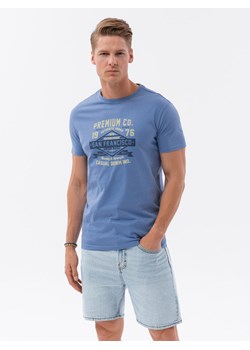 T-shirt męski bawełniany z nadrukiem - niebieski V3 S1732 ze sklepu ombre w kategorii T-shirty męskie - zdjęcie 159248524