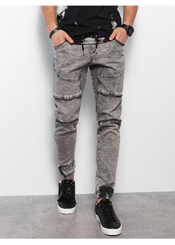 Spodnie męskie marmurkowe JOGGERY z ozdobnymi przeszyciami - szare V4 OM-PADJ-0111 ze sklepu ombre w kategorii Spodnie męskie - zdjęcie 159248582
