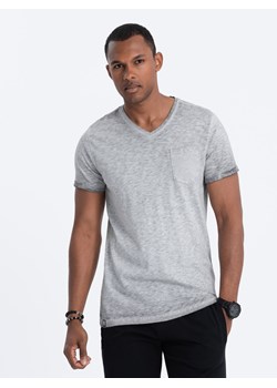 T-shirt męski z kieszonką - jasnoszary melanż V8 S1388 ze sklepu ombre w kategorii T-shirty męskie - zdjęcie 159248773